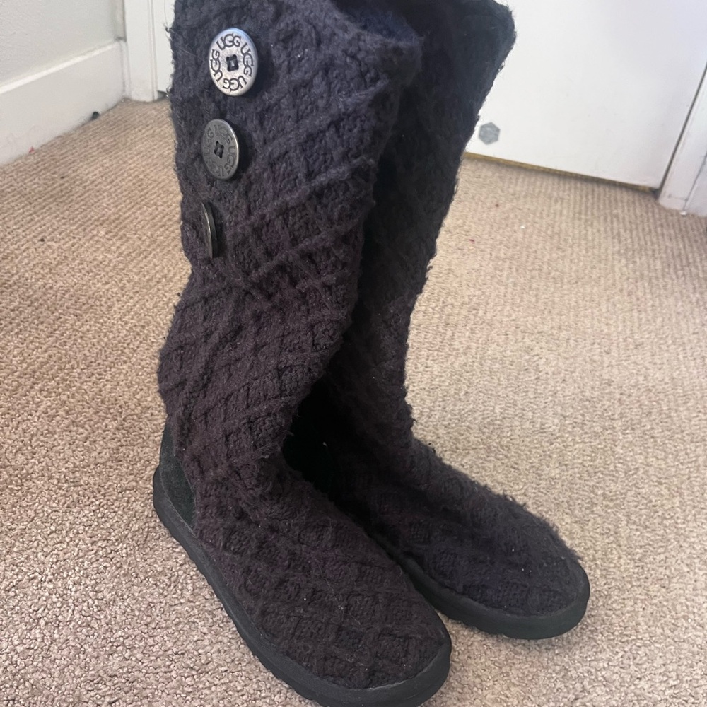 UGG Womens Cardy Lattice Black Womens Boots Size 6